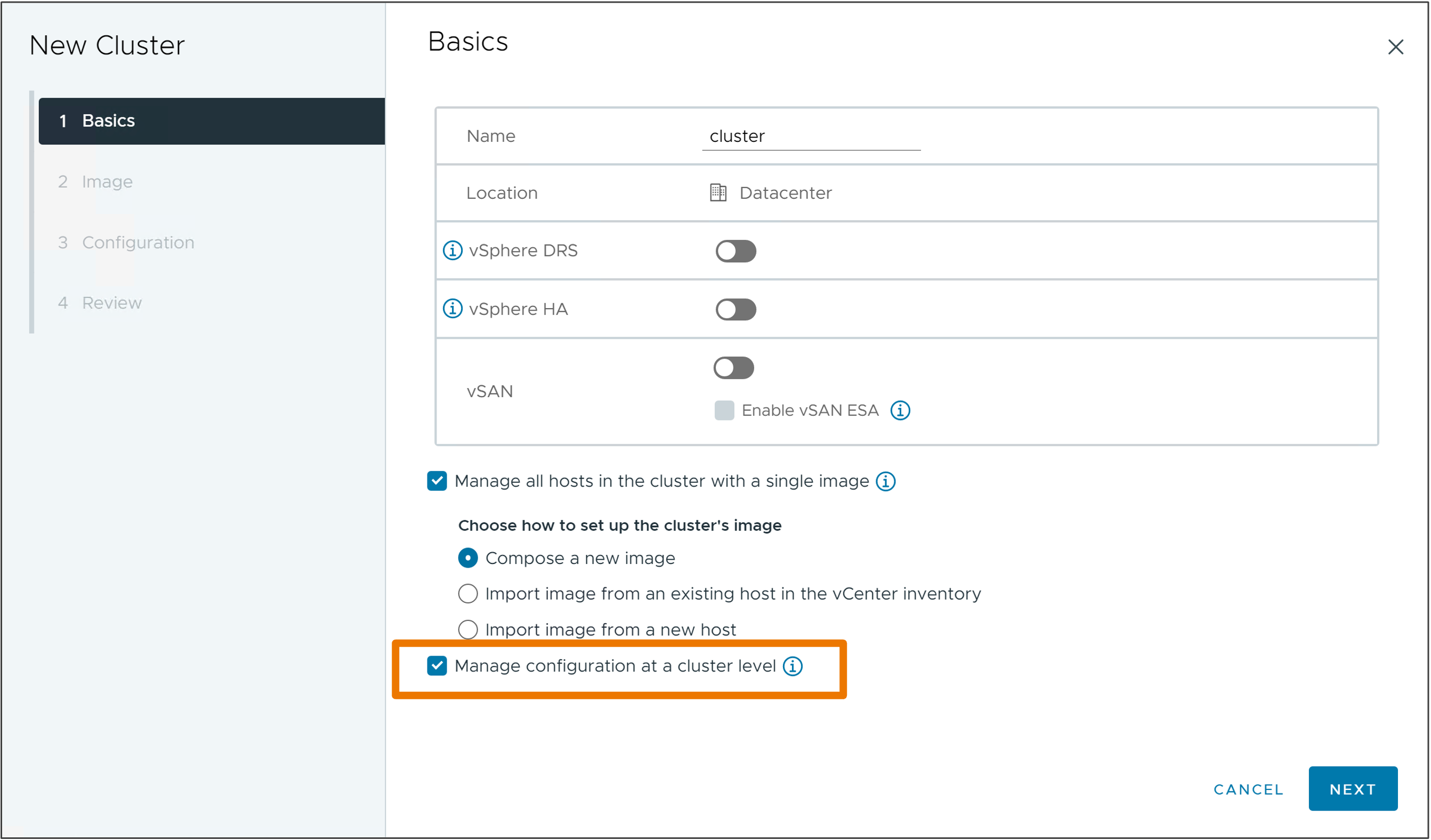 vSphere 配置文件新集群