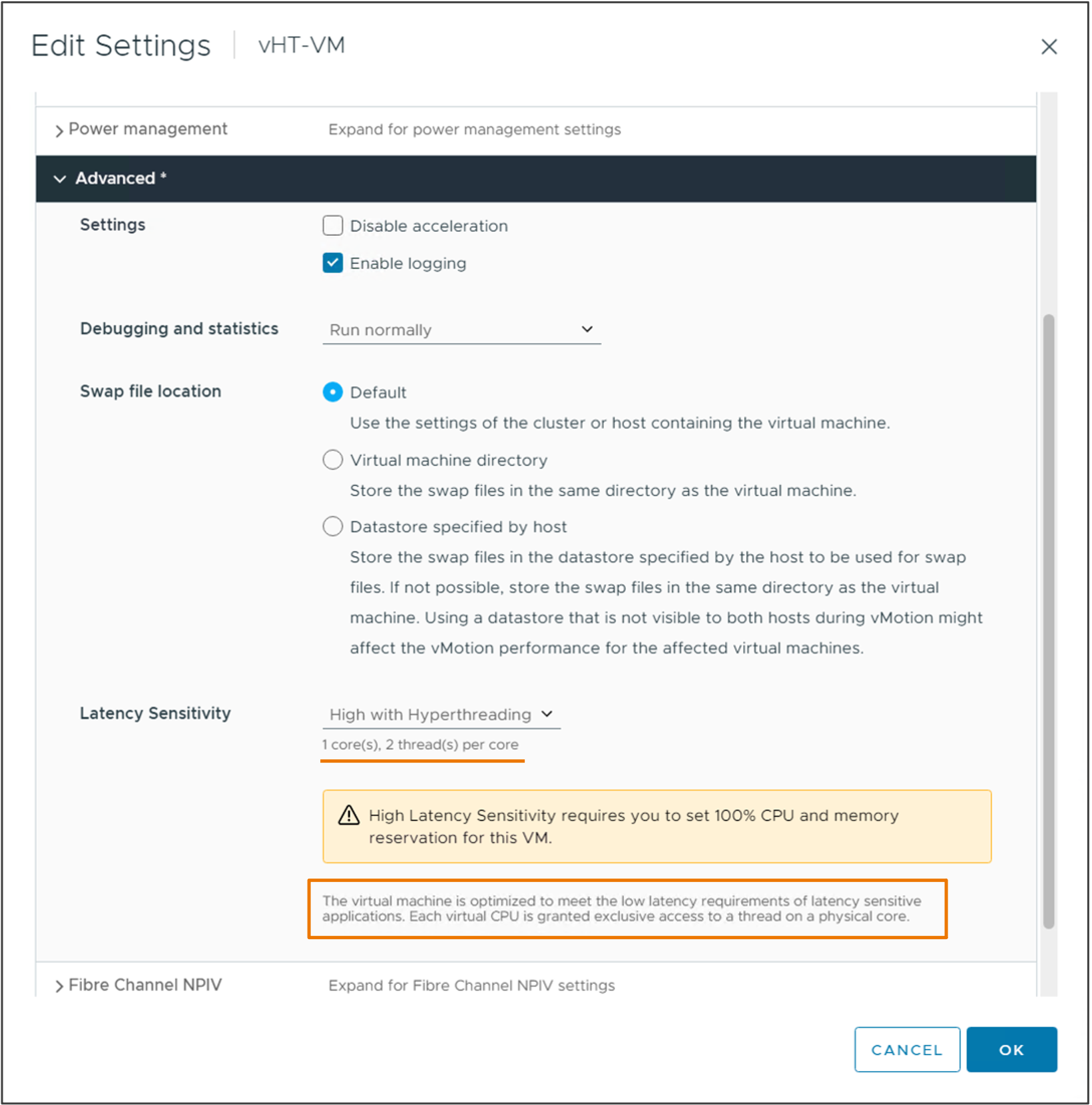 Configure HT latency sensitivity