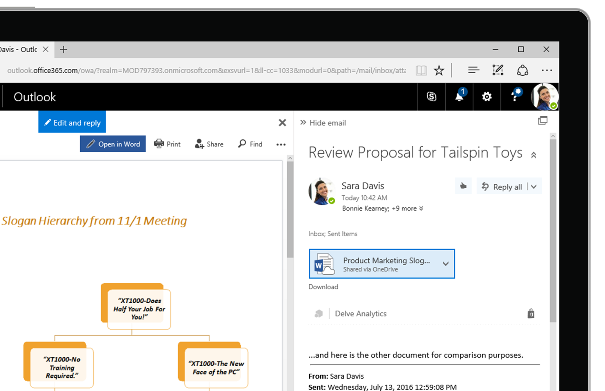 Partial view of a device screen displaying a document preview in an email in Outlook